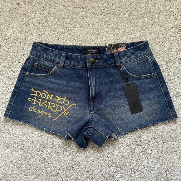 Ed Hardy Women's Blue Shorts Size L - Picture 7 of 11